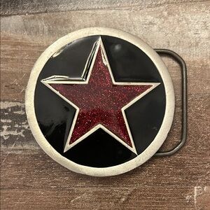Great American products USA pewter belt buckle star inlay. Glitter Red Star